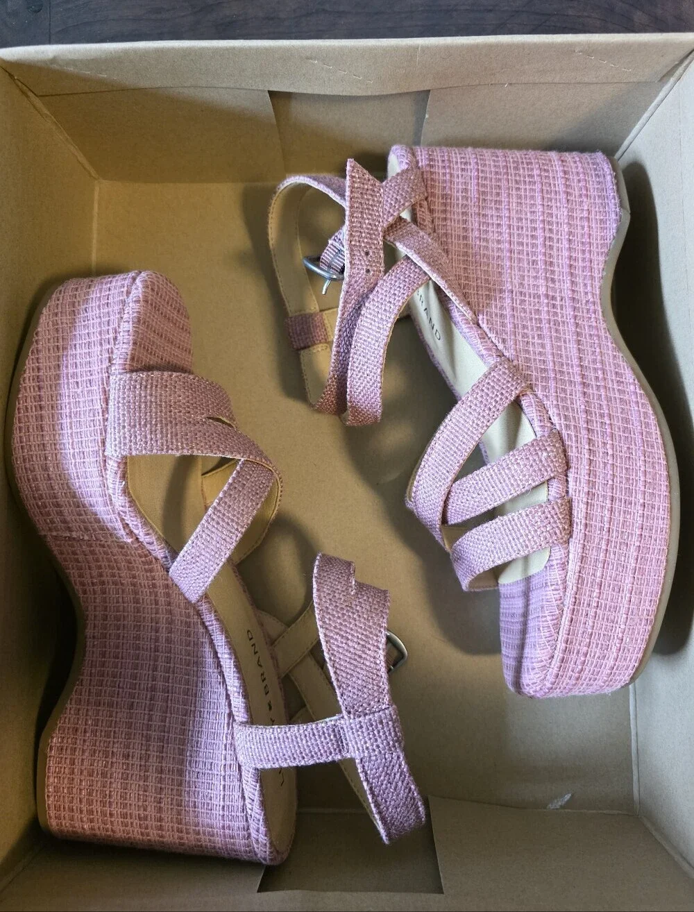 Lucky Brand Carlisha Wedge Platform Sandal Rose Vada Woven Pink 7.5M NEW!